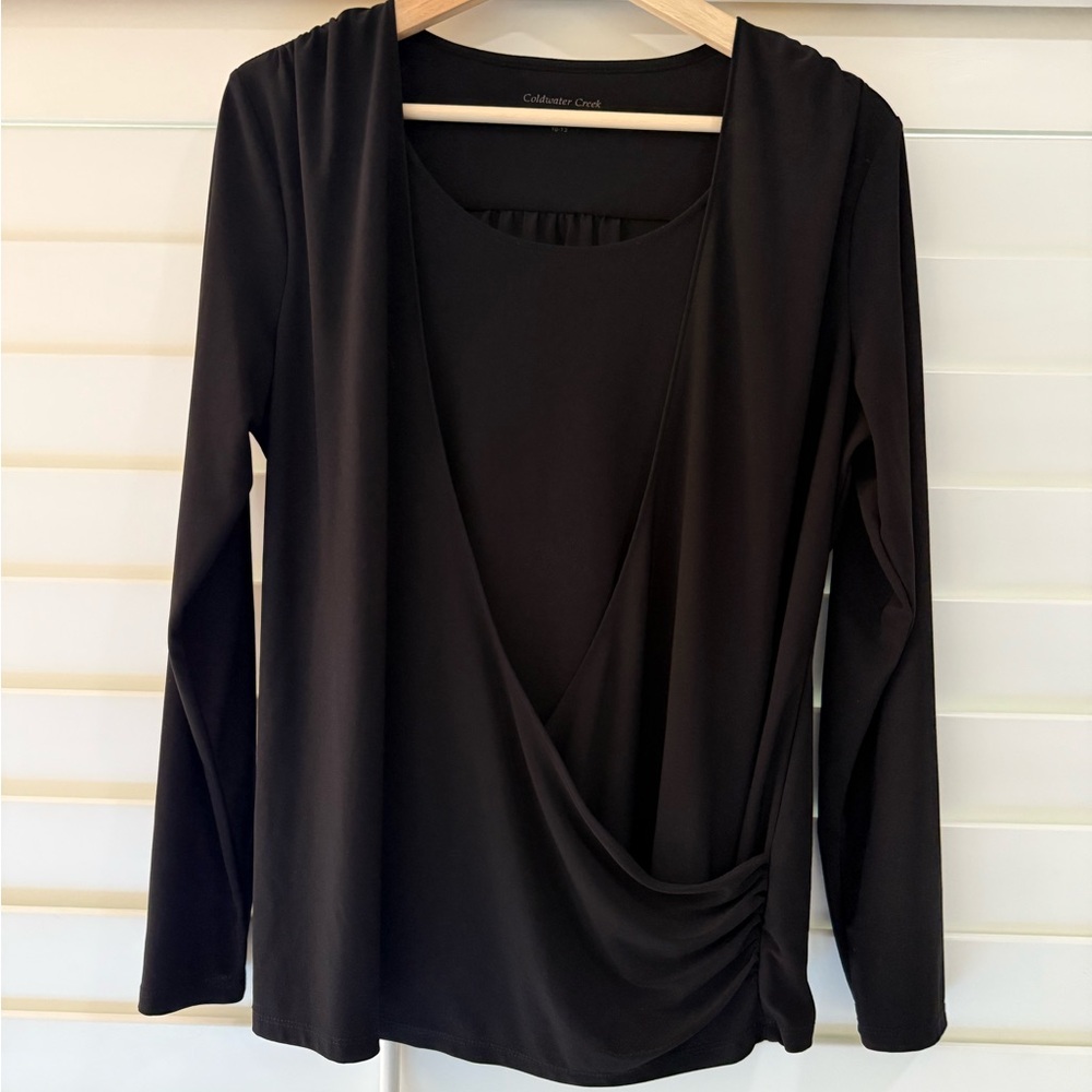 Coldwater Creek Black Draped Blouse